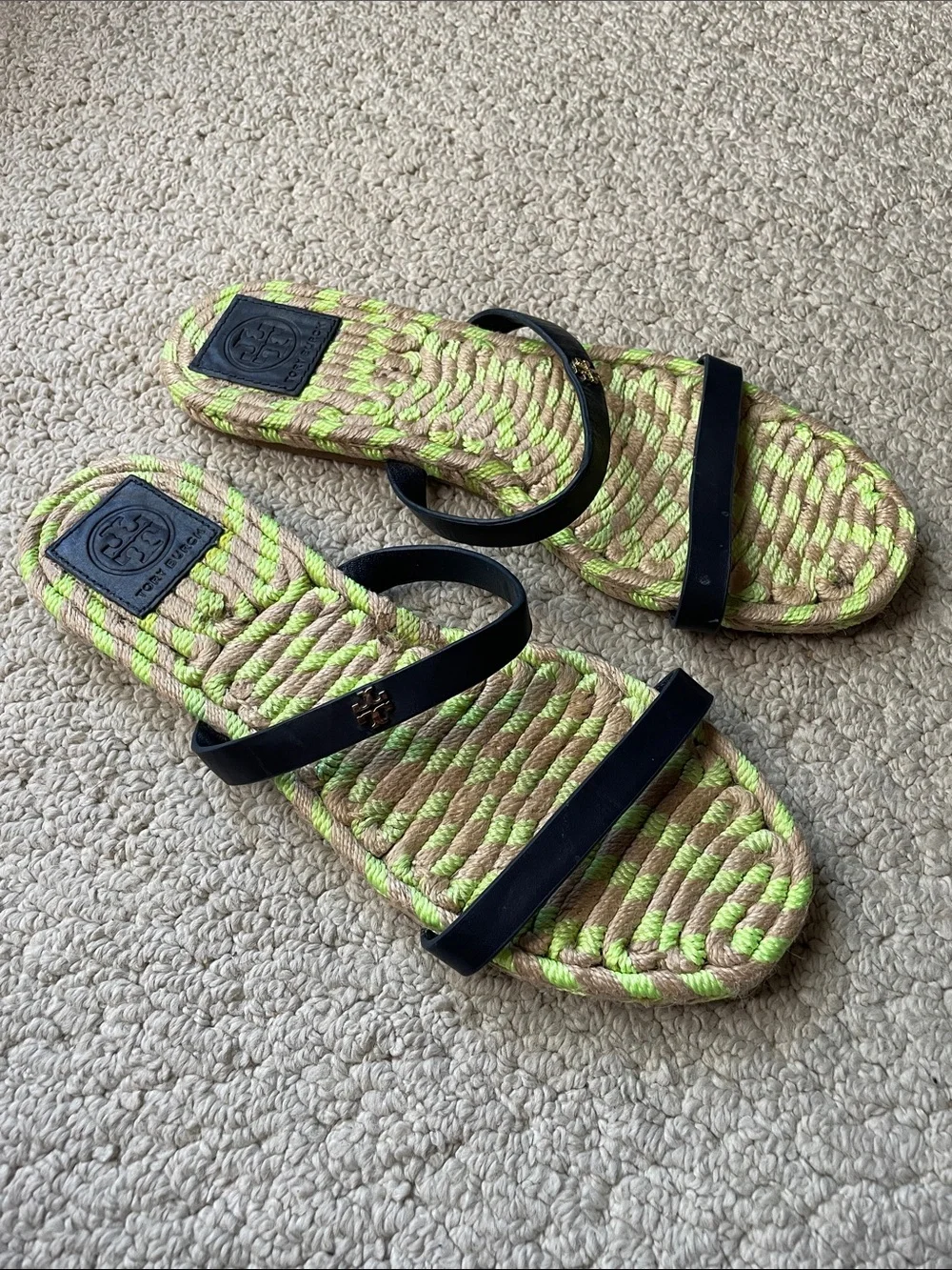 Tory Burch Double Black Leather Strap Sandals